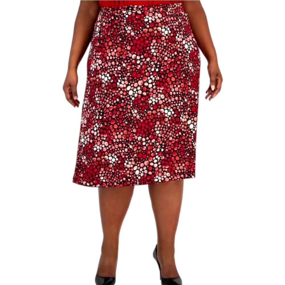 Kasper Plus Size Midi  Crimson Cream Multi-Color Printed Skirt 3X